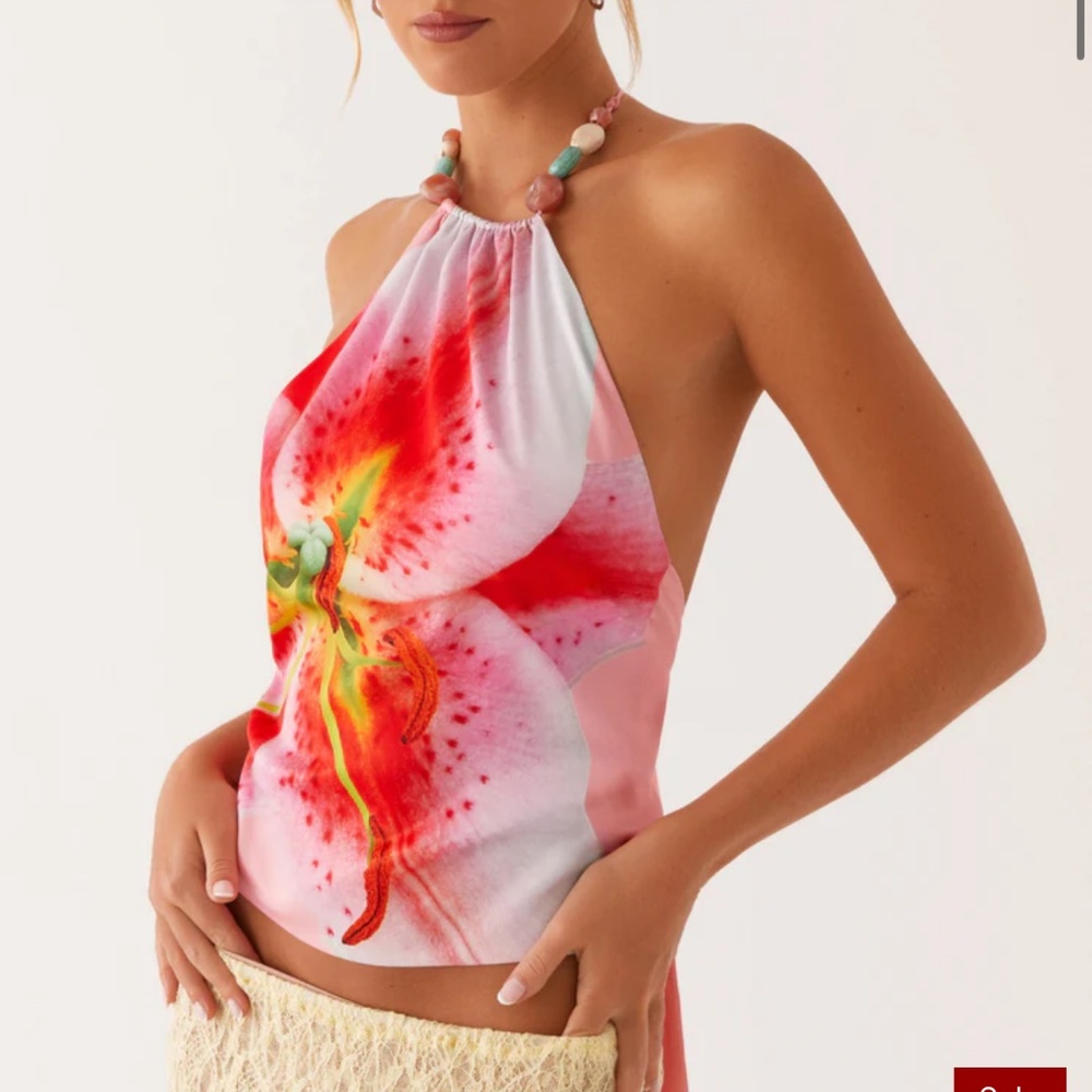 Peppermayo Exclusive - Dalila Beaded Tie Back Top - Pink Lily